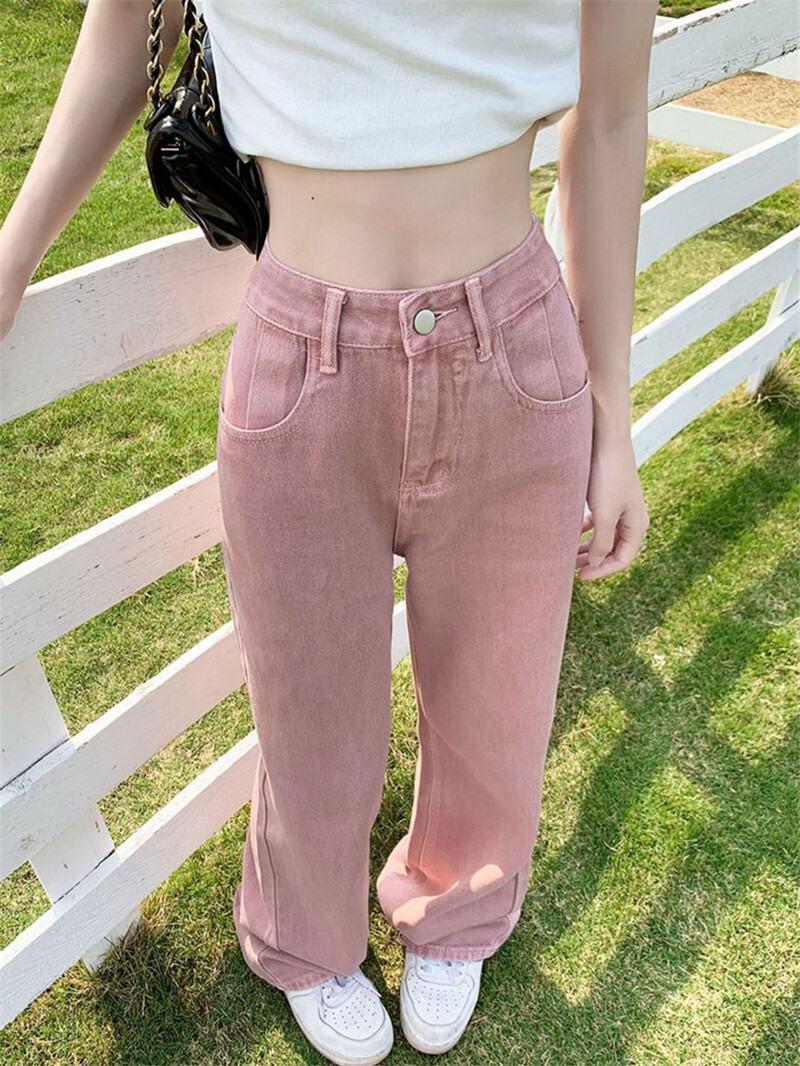Y2k rózsaszín magas derekú kauzális széles szárú farmer, női egyenes 2024 új tavaszi, egyenes lábú, bő szabású karcsúsító amerikai farmer nadrág