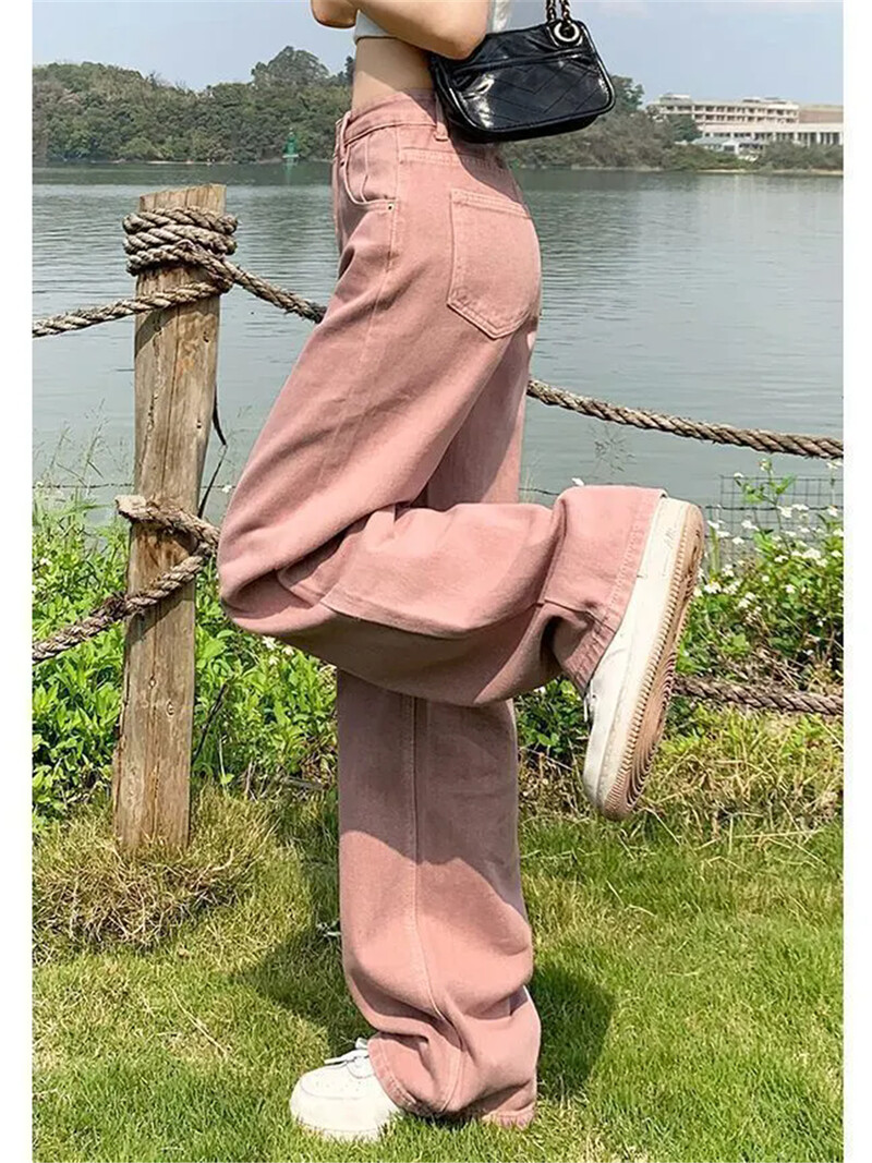Y2k rózsaszín magas derekú kauzális széles szárú farmer, női egyenes 2024 új tavaszi, egyenes lábú, bő szabású karcsúsító amerikai farmer nadrág
