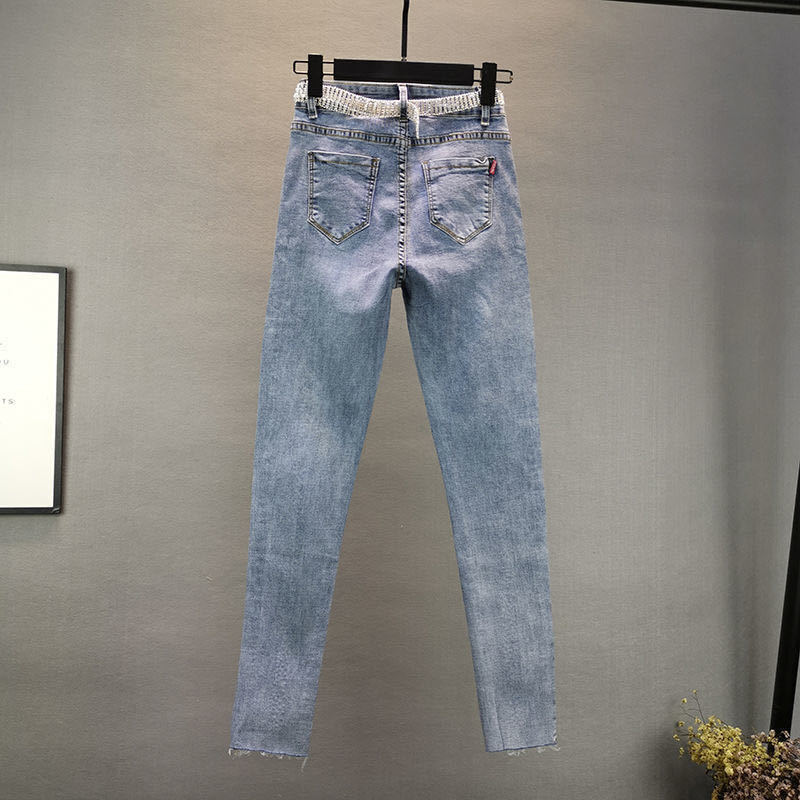 Moteriški Kalnų krištolas aukštu juosmeniu džinsai Slim Fit laisvalaikio vienspalvės džinsinės kelnės Pavasaris ruduo Visoms tinkamos kelnės iki kulkšnių