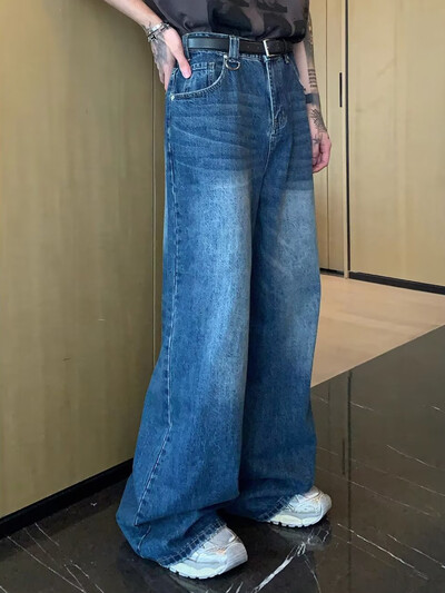 Pánske vrecovité rovné džínsy, zúfalé modré, módne mládežnícke streetwear džínsové nohavice, osobnosť, hip hop, pánske nohavice, trendy značka