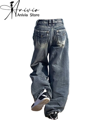 Γυναικεία Y2k Jeans Παντελόνια Harajuku Denim 90s Αισθητική Streetwear Y2k Jean Pants Vintage Γιαπωνέζικα 2000 Style Trashy Clothes 2024
