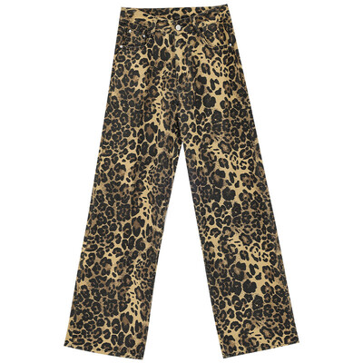 Dámske džínsy American Sweet Y2K Baggy 2000s Denim Trouser, ružové, s leopardím vzorom, ležérne nohavice High Street s vysokým pásom a šmrncom