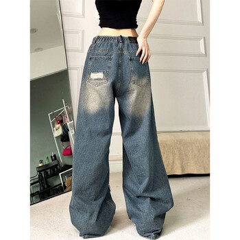 MEXZT Y2K Ripped Jeans Γυναικεία Vintage Oversized μαύρο φαρδύ τζιν παντελόνι Harajuku Streetwear Gothic ψηλόμεσο φαρδύ παντελόνι