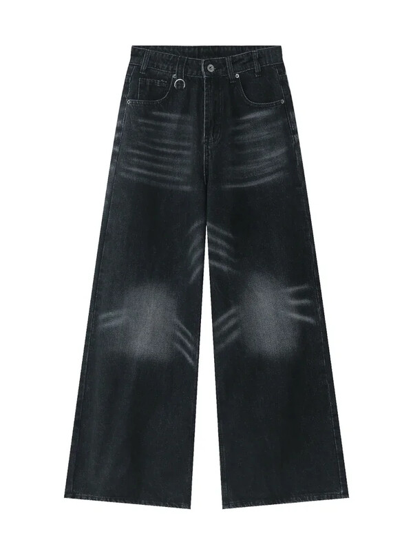 HOUZHOU Grunge Y2k Čierne džínsy Dámske vrecovité vintage nadrozmerné džínsové nohavice s vysokým pásom Široké nohavice Kórejské streetwear Dámske Retro