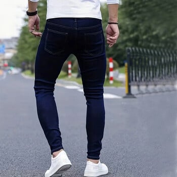 Мъжки дънки Slim Fit Качествени сиви ежедневни мъжки дънкови панталони Тесни мъжки панталони Хип-хоп Streetwear 98% памучни дънкови панталони