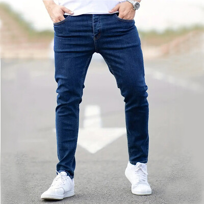 Pánske džínsy Slim Fit Kvalitné sivé ležérne pánske džínsy Nohavice Skinny Fit Pánske nohavice Hip Hop Streetwear 98% bavlna Denim Nohavice