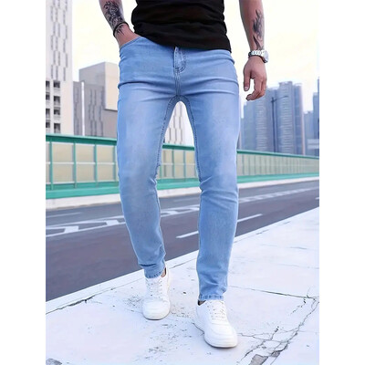 Pánske džínsy Slim Fit Kvalitné sivé ležérne pánske džínsy Nohavice Skinny Fit Pánske nohavice Hip Hop Streetwear 98% bavlna Denim Nohavice