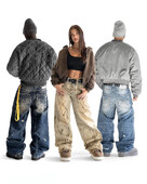 Americké vintage džínsy Y2k s raw edge a dierkou, vyprané, patchworkové, výšivky, vrecovité džínsy, pánske, dámske, rovné, streetwear