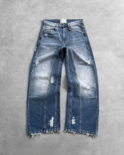 Americké vintage džínsy Y2k s raw edge a dierkou, vyprané, patchworkové, výšivky, vrecovité džínsy, pánske, dámske, rovné, streetwear