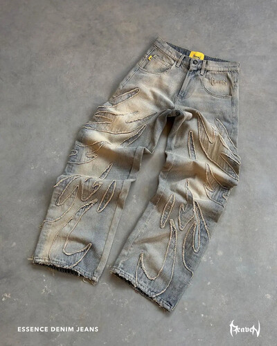Americké vintage džínsy Y2k s raw edge a dierkou, vyprané, patchworkové, výšivky, vrecovité džínsy, pánske, dámske, rovné, streetwear