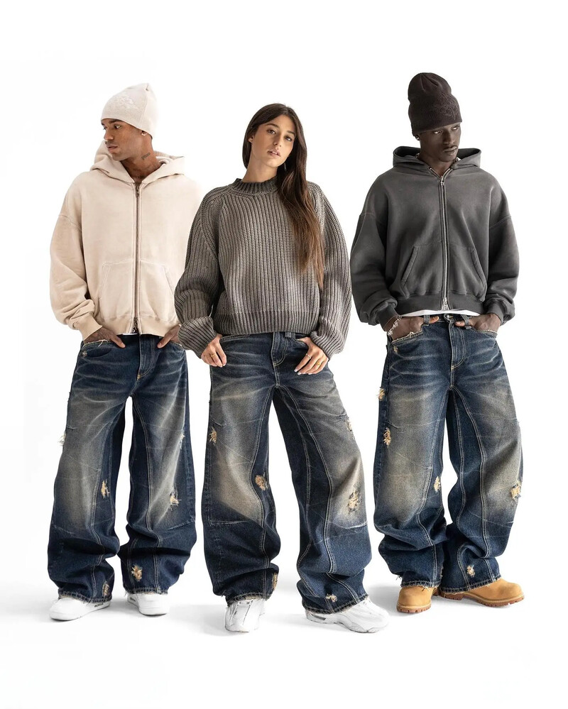 Americké vintage džínsy Y2k s raw edge a dierkou, vyprané, patchworkové, výšivky, vrecovité džínsy, pánske, dámske, rovné, streetwear