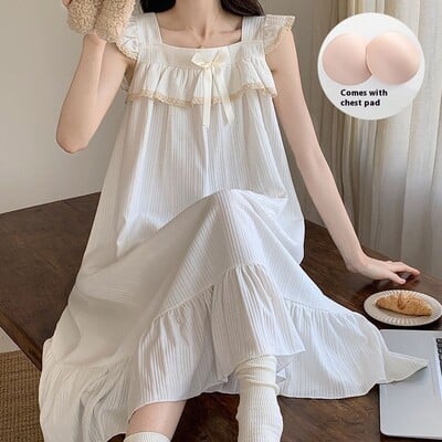 Nauji moteriški naktiniai marškiniai su pagalvėlėmis Moteriški naktiniai marškiniai vasaros saldus princesės vėjas ilgoje dalyje gali būti dėvimi ne namuose