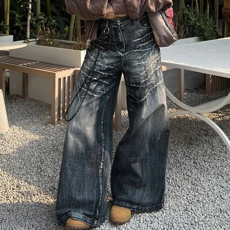Deeptown Y2k America Style Blugi supradimensionați Femei High Street Harajuku Baggy Denim Pantaloni estetici vintage gotici Grunge