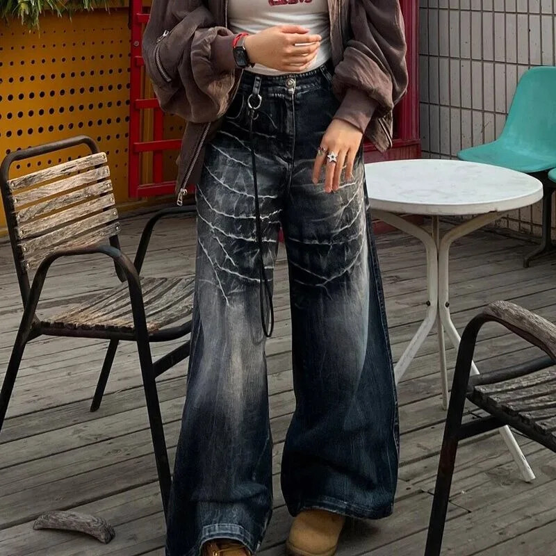 Deeptown Y2k America Style Blugi supradimensionați Femei High Street Harajuku Baggy Denim Pantaloni estetici vintage gotici Grunge
