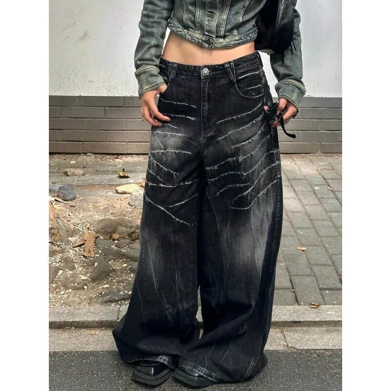 Deeptown Y2k America Style Blugi supradimensionați Femei High Street Harajuku Baggy Denim Pantaloni estetici vintage gotici Grunge