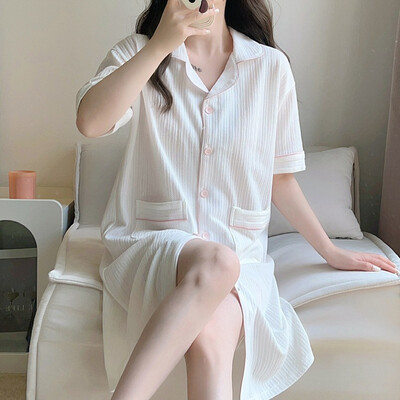 Szexi hálóruha pamut női fehérnemű Hálóruha rövid ujjú alkalmi hálóing Otthoni ruhák Nyári laza pizsama Pijama Femme