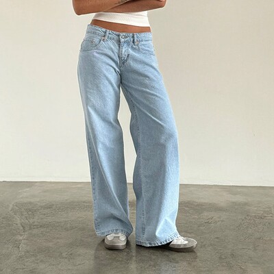 Női Y2K Esztétikus alacsony emelkedésű baggy farmer Laza Fit Boyfriend Egyenes széles szárú farmer Divatos sztreccs hosszú farmer nadrág nadrág