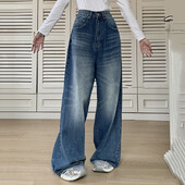 Rimocy Streetwear Cargo baggy farmer női 2024 divatos mosott magas derekú farmer nadrág női vintage Y2K széles szárú nadrág női