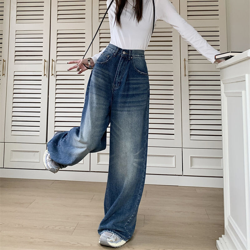 Rimocy Streetwear Cargo baggy farmer női 2024 divatos mosott magas derekú farmer nadrág női vintage Y2K széles szárú nadrág női