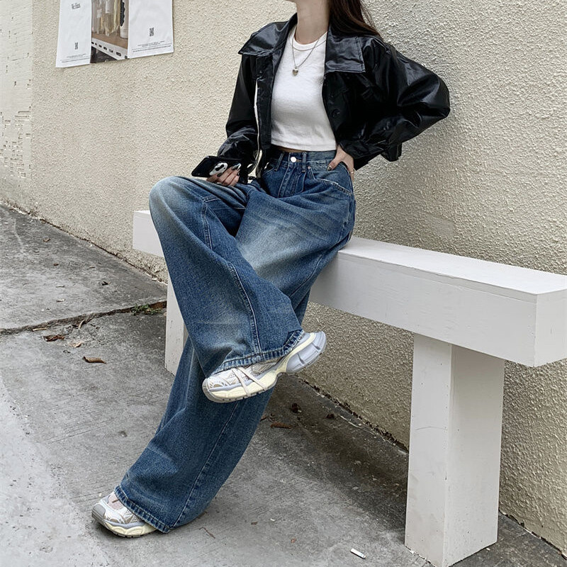 Rimocy Streetwear Cargo baggy farmer női 2024 divatos mosott magas derekú farmer nadrág női vintage Y2K széles szárú nadrág női