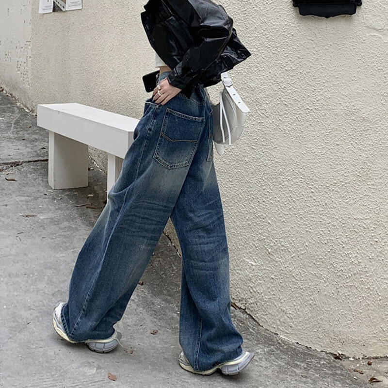 Rimocy Streetwear Cargo baggy farmer női 2024 divatos mosott magas derekú farmer nadrág női vintage Y2K széles szárú nadrág női