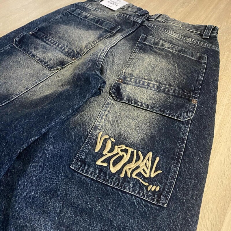 Y2K Harajuku naujos gotikinės, senos, skalbtos raidės, spausdintos maišeliais džinsai, moteriški gatvės drabužiai, madingi senoviniai laisvalaikio kelnės aukštu juosmeniu plačiomis kojomis