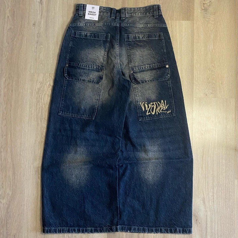 Y2K Harajuku naujos gotikinės, senos, skalbtos raidės, spausdintos maišeliais džinsai, moteriški gatvės drabužiai, madingi senoviniai laisvalaikio kelnės aukštu juosmeniu plačiomis kojomis