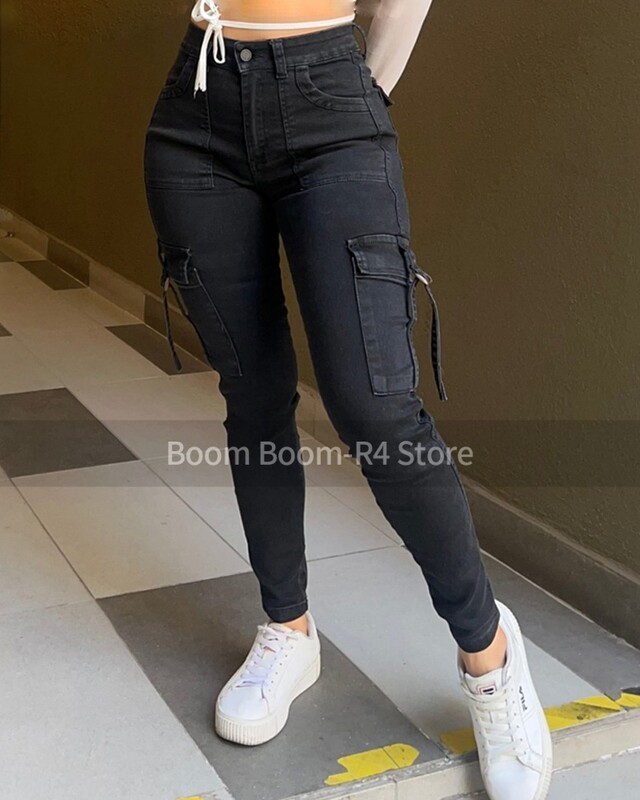 Kolumbiai fenékemelő, magas derekú farmernadrág belső övvel, lapítsa ki a pocakját, irányítsa a lábát Sötétkék magas derekú farmernadrág