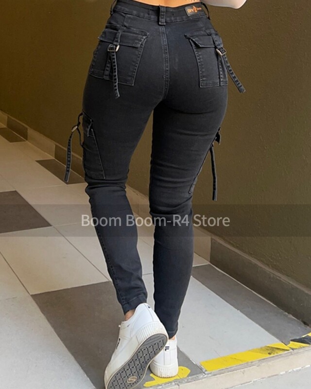 Kolumbiai fenékemelő, magas derekú farmernadrág belső övvel, lapítsa ki a pocakját, irányítsa a lábát Sötétkék magas derekú farmernadrág