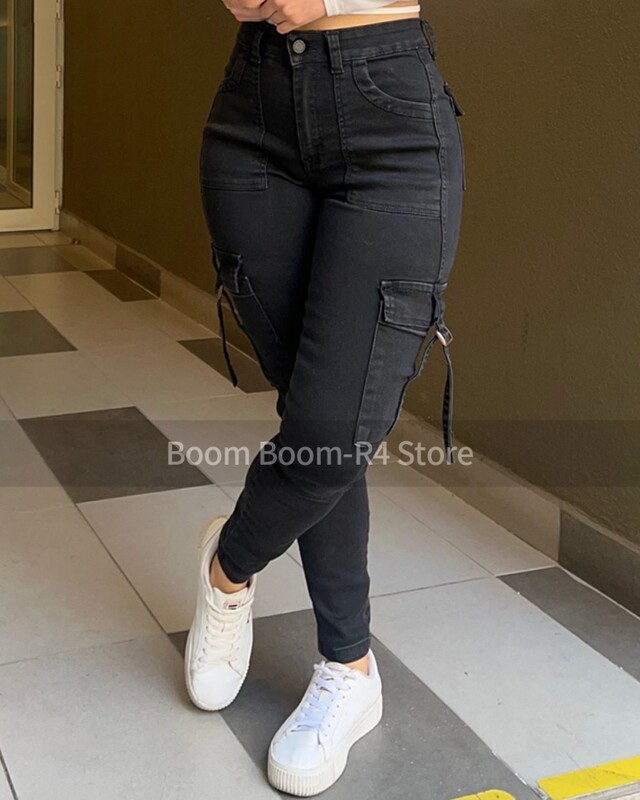 Kolumbiai fenékemelő, magas derekú farmernadrág belső övvel, lapítsa ki a pocakját, irányítsa a lábát Sötétkék magas derekú farmernadrág