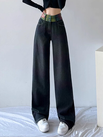 Dámske džínsy Chi Baggy s vysokým pásom, rovné, streetwear, vintage, široké nohavice, jar, jeseň, kórejské, ležérne, nové, Kot Pantolon