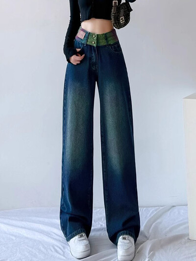 Dámske džínsy Chi Baggy s vysokým pásom, rovné, streetwear, vintage, široké nohavice, jar, jeseň, kórejské, ležérne, nové, Kot Pantolon