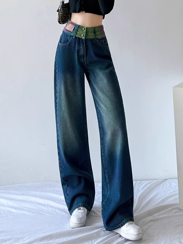 Dámske džínsy Chi Baggy s vysokým pásom, rovné, streetwear, vintage, široké nohavice, jar, jeseň, kórejské, ležérne, nové, Kot Pantolon
