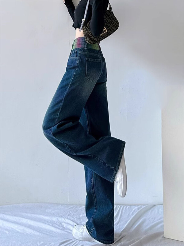 Dámske džínsy Chi Baggy s vysokým pásom, rovné, streetwear, vintage, široké nohavice, jar, jeseň, kórejské, ležérne, nové, Kot Pantolon