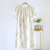 Tavasz és nyár 2024 új női hálóing 100% pamut rövid ujjú szoknya kerek nyakú, szép virágos szabadidős háztartási szoknya