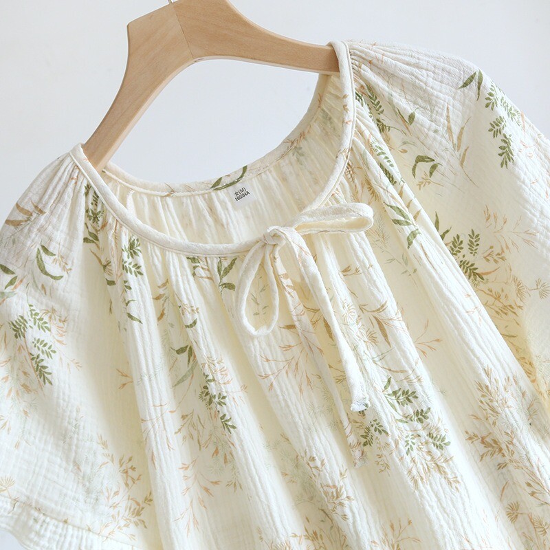 Tavasz és nyár 2024 új női hálóing 100% pamut rövid ujjú szoknya kerek nyakú, szép virágos szabadidős háztartási szoknya