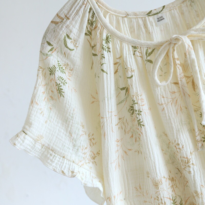 Tavasz és nyár 2024 új női hálóing 100% pamut rövid ujjú szoknya kerek nyakú, szép virágos szabadidős háztartási szoknya