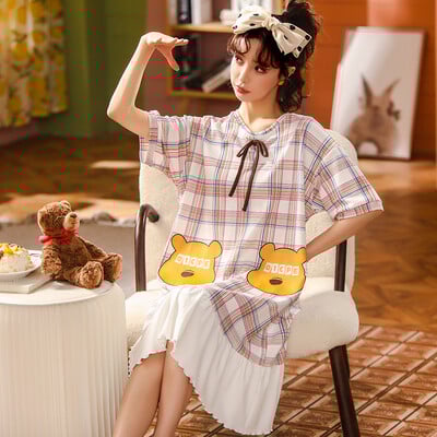 Aranyos rajzfilm hálóruha Női Hálóruhák Köntös Nyári Hálóruha Pamut pizsama hálóing Vintage ruha Otthoni ruhák