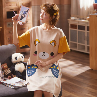 Aranyos rajzfilm hálóruha Női Hálóruhák Köntös Nyári Hálóruha Pamut pizsama hálóing Vintage ruha Otthoni ruhák