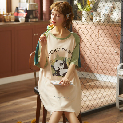 Aranyos rajzfilm hálóruha Női Hálóruhák Köntös Nyári Hálóruha Pamut pizsama hálóing Vintage ruha Otthoni ruhák