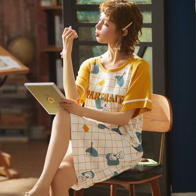 Aranyos rajzfilm hálóruha Női Hálóruhák Köntös Nyári Hálóruha Pamut pizsama hálóing Vintage ruha Otthoni ruhák