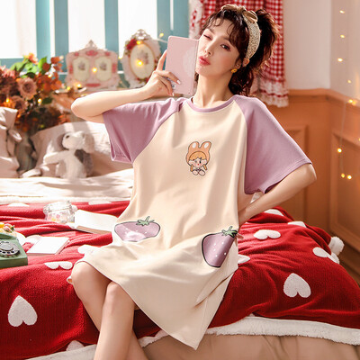 Aranyos rajzfilm hálóruha Női Hálóruhák Köntös Nyári Hálóruha Pamut pizsama hálóing Vintage ruha Otthoni ruhák