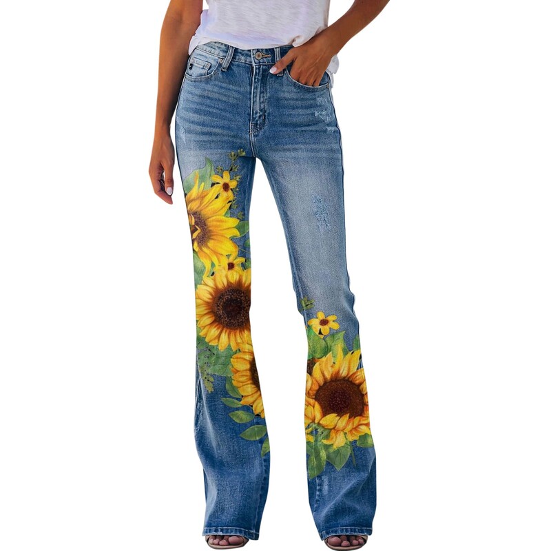 Y2K Ženske retro lepršave hlače Baggy Jeans Ženske uske traper hlače s cvjetnim uzorkom Pantalone Streetwear jeansy ženskij