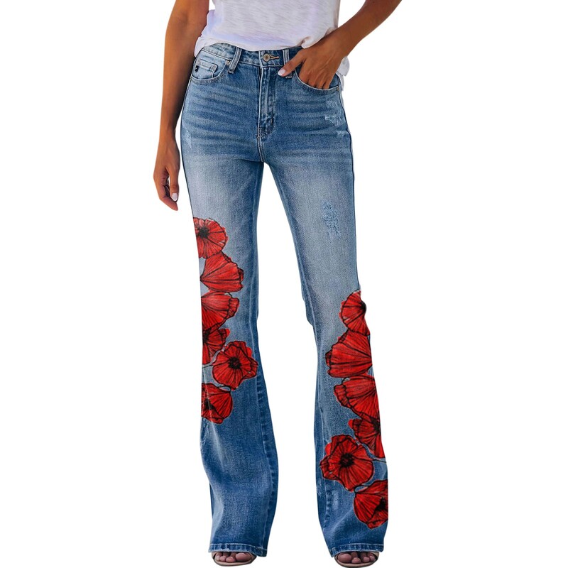 Y2K Ženske retro lepršave hlače Baggy Jeans Ženske uske traper hlače s cvjetnim uzorkom Pantalone Streetwear jeansy ženskij