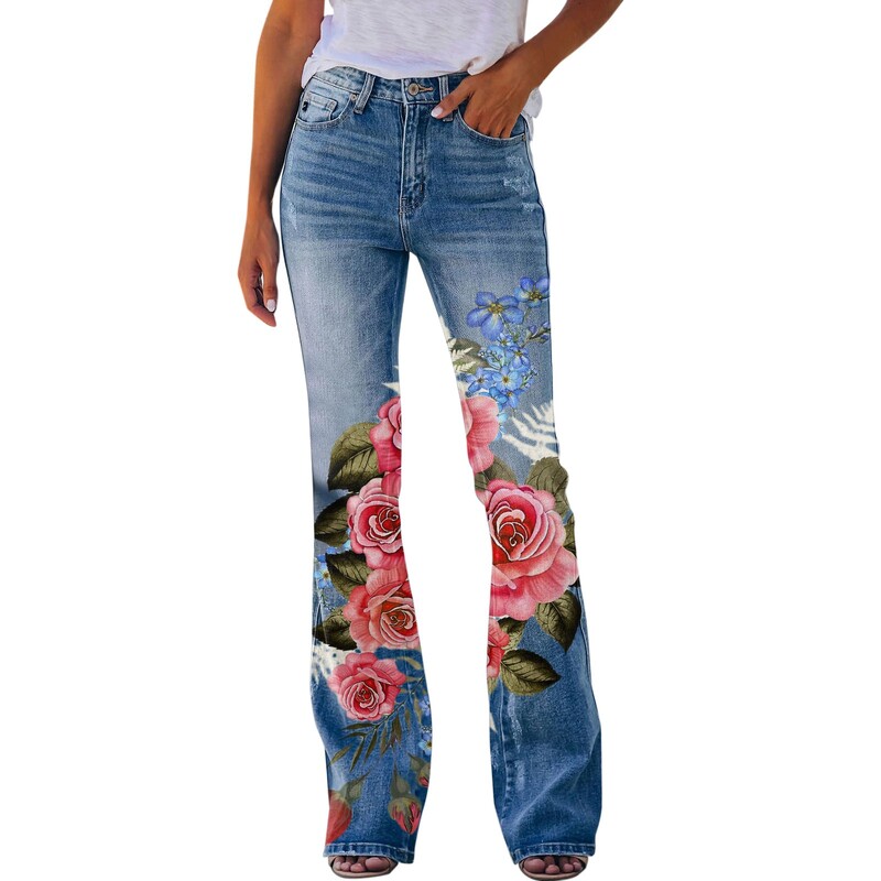 Y2K Ženske retro lepršave hlače Baggy Jeans Ženske uske traper hlače s cvjetnim uzorkom Pantalone Streetwear jeansy ženskij