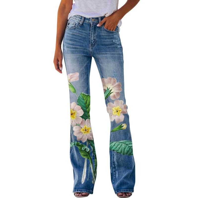 Y2K Ženske retro lepršave hlače Baggy Jeans Ženske uske traper hlače s cvjetnim uzorkom Pantalone Streetwear jeansy ženskij