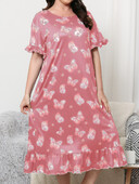 Nagy méretű női pizsama otthoni ruha aranyos pillangómintás rózsaszín hosszú, rövid ujjú pizsamaszoknya