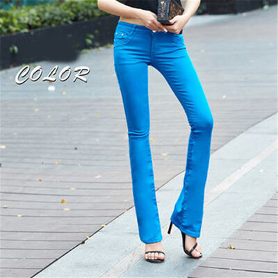 Slim Candy Colors Flare Jeans Fashion Streetwear Μεσομεσαία με καμπάνα Stretch Vaqueros Γυναικεία κλασικά τζιν παντελόνια καμπάνα