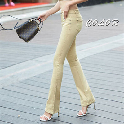 Slim Candy Colors Flare Jeans Fashion Streetwear Μεσομεσαία με καμπάνα Stretch Vaqueros Γυναικεία κλασικά τζιν παντελόνια καμπάνα