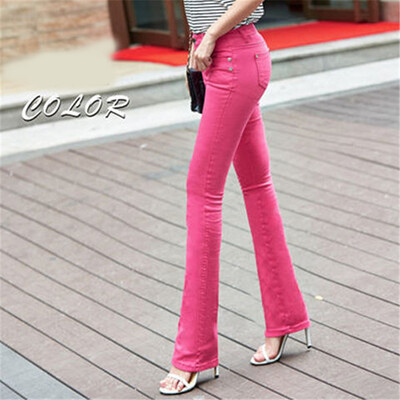 Slim Candy Colors Flare Jeans Fashion Streetwear Μεσομεσαία με καμπάνα Stretch Vaqueros Γυναικεία κλασικά τζιν παντελόνια καμπάνα